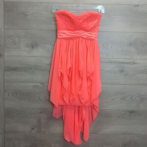 My Michelle Strapless Neon Coral Prom Dress Juniors Size 3